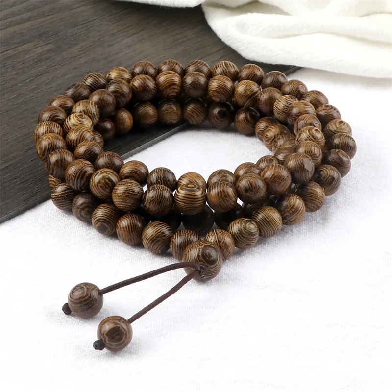 Mehrschichtiges Armband mit 108 Holzperlen, 8 mm – Bild 4