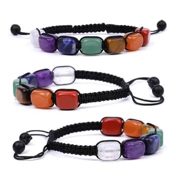 7-Chakra-Naturstein-Perlenarmband für Damen und Herren, handgefertigt, geflochtenes Seil, verstellbarer