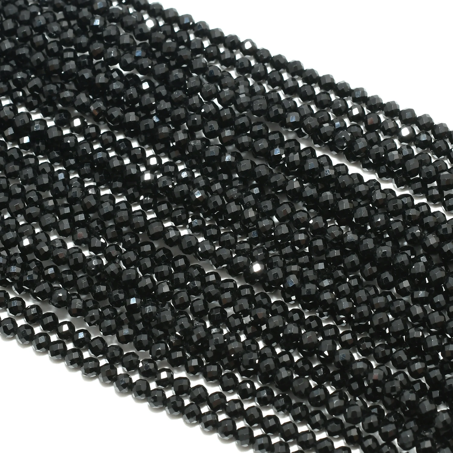 Natürliche schwarze Turmalin facettierte lose runde Perlen 2 mm, 3 mm – Bild 5