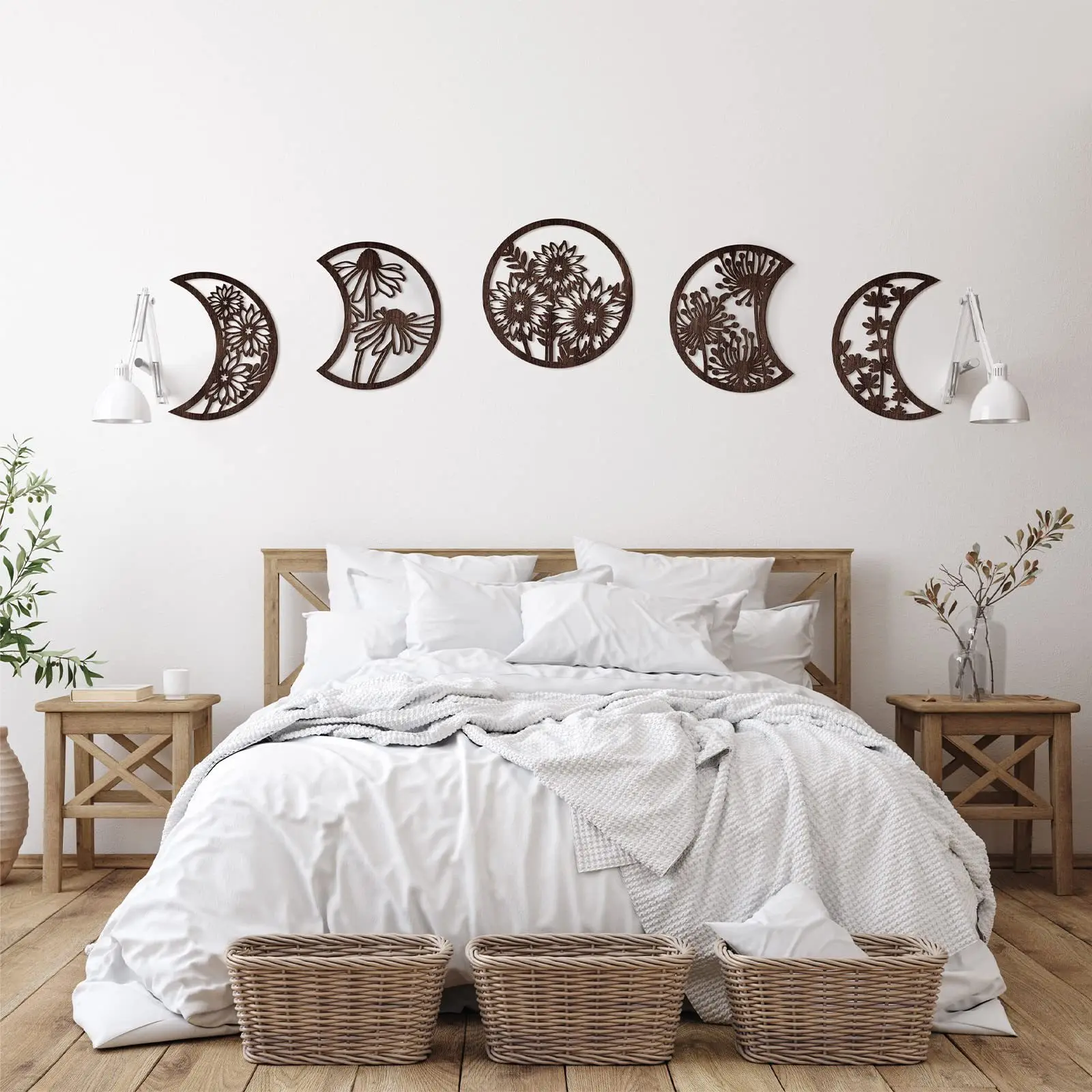 Mondphasen-Wandkunst aus Holz im nordischen Stil, handgefertigte Hängedekoration für Zuhause, Wohnzimmer
