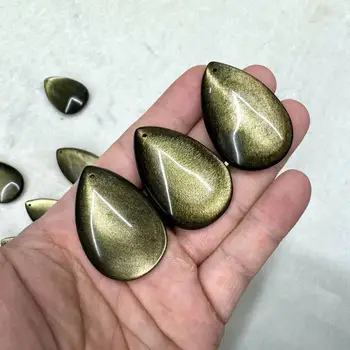 Goldene Obsidian-Halskette mit Anhänger, natürlicher Edelstein-Schmuckanhänger für Frauen, für Männer