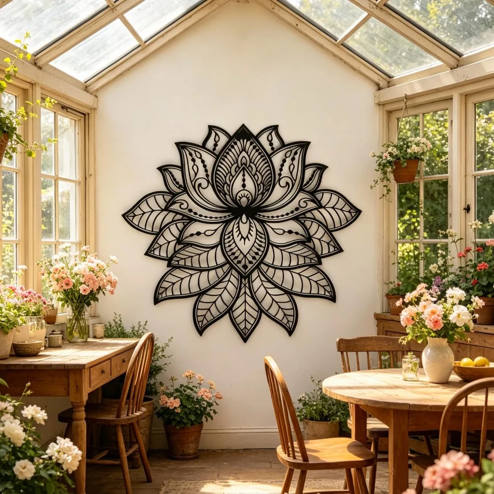 Lotus-Mandala Metall-Wandkunst, Zen-Blumendekor für Wohnzimmer – Bild 5