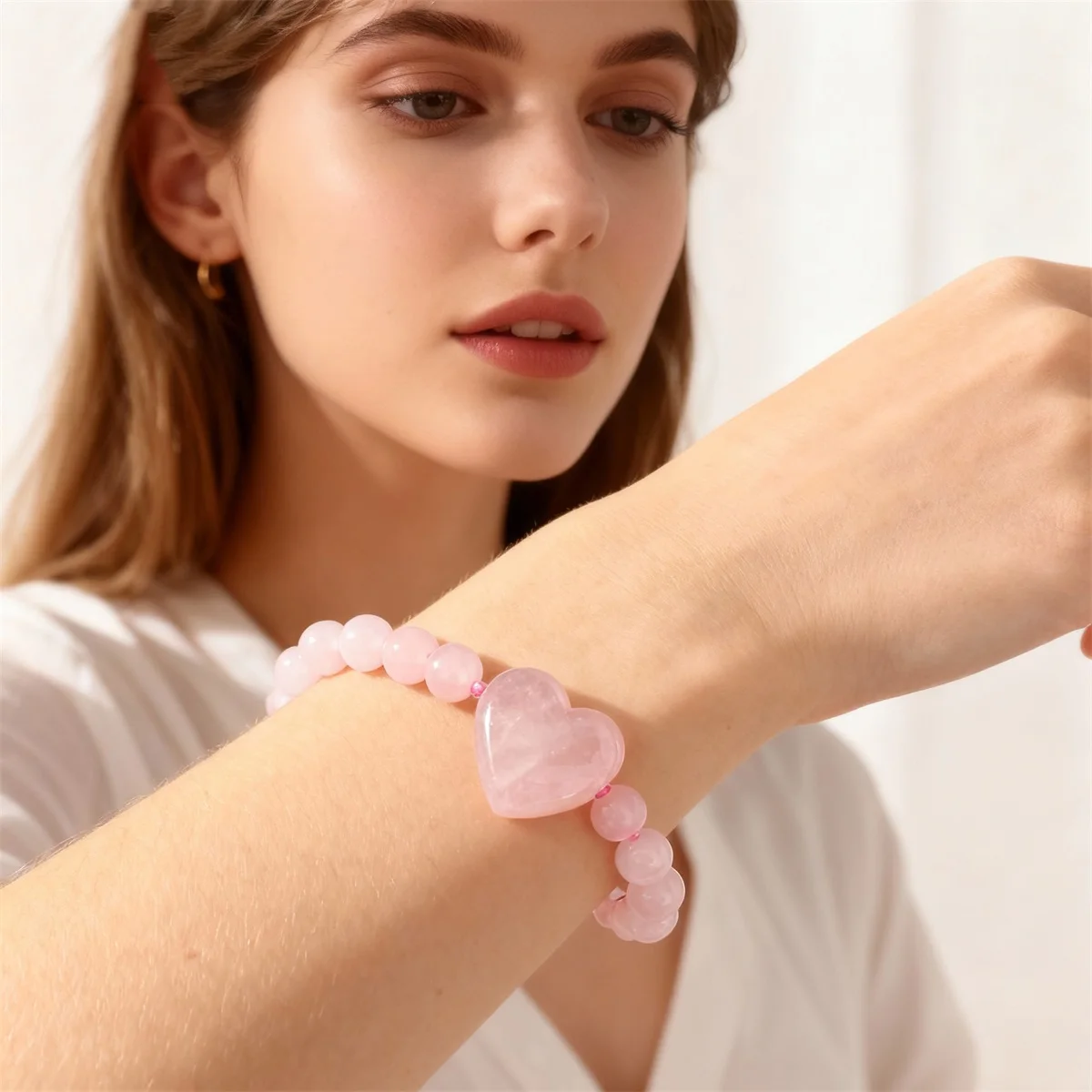 Rosenquarz-Armbänder für Frauen Liebesherz-Kristall – Bild 5
