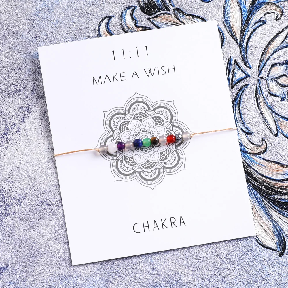 Chakra-Wunsch-Armband, natürliche 7-Chakra-Kristalle, Yoga, Reiki-Stein, Schmuck, Damen und Herren