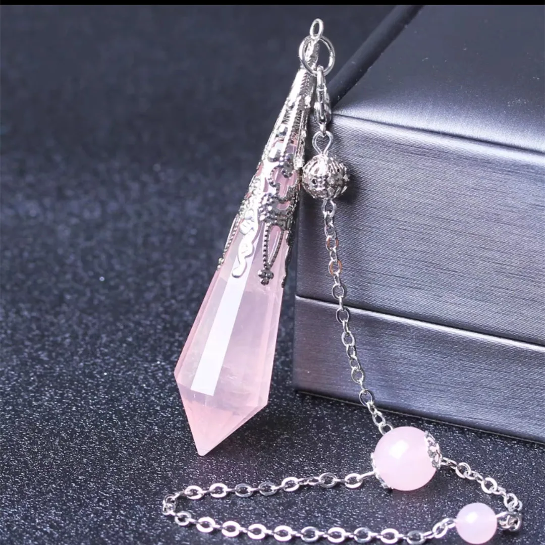 Natürliche Citrin Rosenquarz Amethyst Spirituelle Pendel Anhänger Halskette 60x15mm Frauen Männer Hexagonal