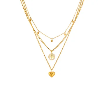 Herz Türkis Baum des Lebens Anhänger Halskette Damen Herren Mehrschichtige Kette Edelstahl Schmuck Geschenk