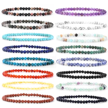 Natürliche Stein 4mm Perlen Armband Für Frauen Männer Amethysten Kristall Quarz Jade Schmuck Achate Elastische