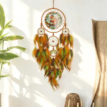 Eichhörnchen-Traumfänger Wandbehang Handgefertigter Boho-Feder-Traumfänger Herbst-Tiermuster