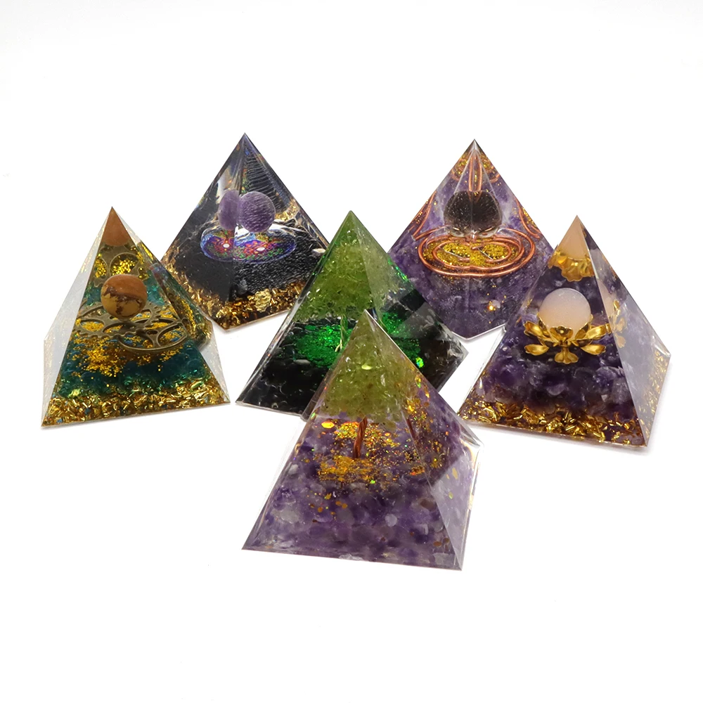 5cm Energie pyramide Orgonit Kristall Reiki Chakra Multi plikator Meditation Harz Stein Glück sammeln Reichtum