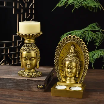 Kerzenhalter Buddha Kerzenständer Harz Fengshui Budda Figuren Indien Thailand Buddhismus Statue Büro Desktop
