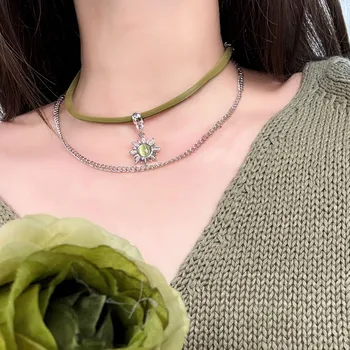 Süße Mondstein Sonne Anhänger Doppel Kette Halskette für Frauen ästhetische Charms Grunge Y2K Schmuck Szene