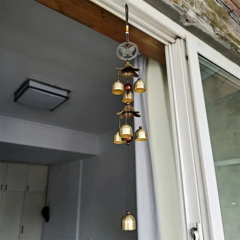 Windspiel mit doppeltem Metallglockenanhänger, messingfarben, ideal zum Dekorieren Ihrer Haus