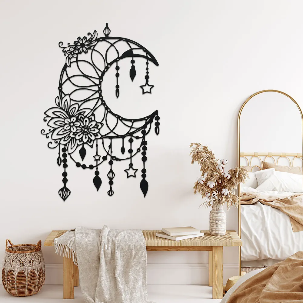 Elegante Gotische Mond- und Blumen-Wandkunst aus Metall - Modernes – Bild 2