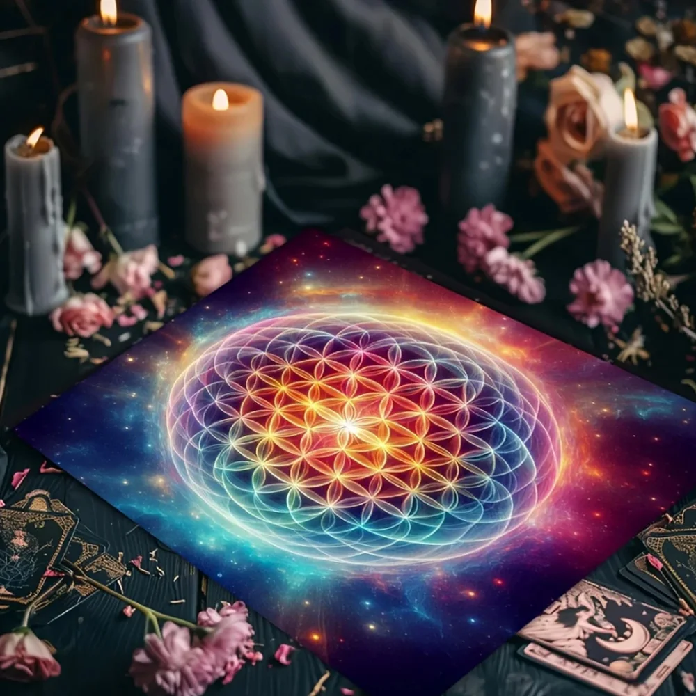 Bunte Mandala-Blume des Lebens Tarot-Tischdecke mit himmlischer Energie und Astral-Altartuch für Tarot-Matte