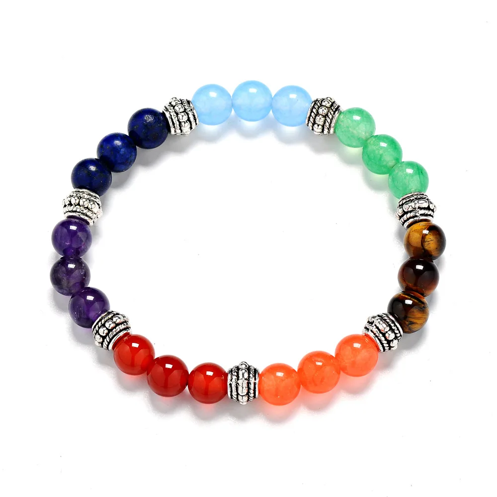 7-Chakra-Perlenarmband für Yoga und Meditation, Naturstein Tigerauge – Bild 4