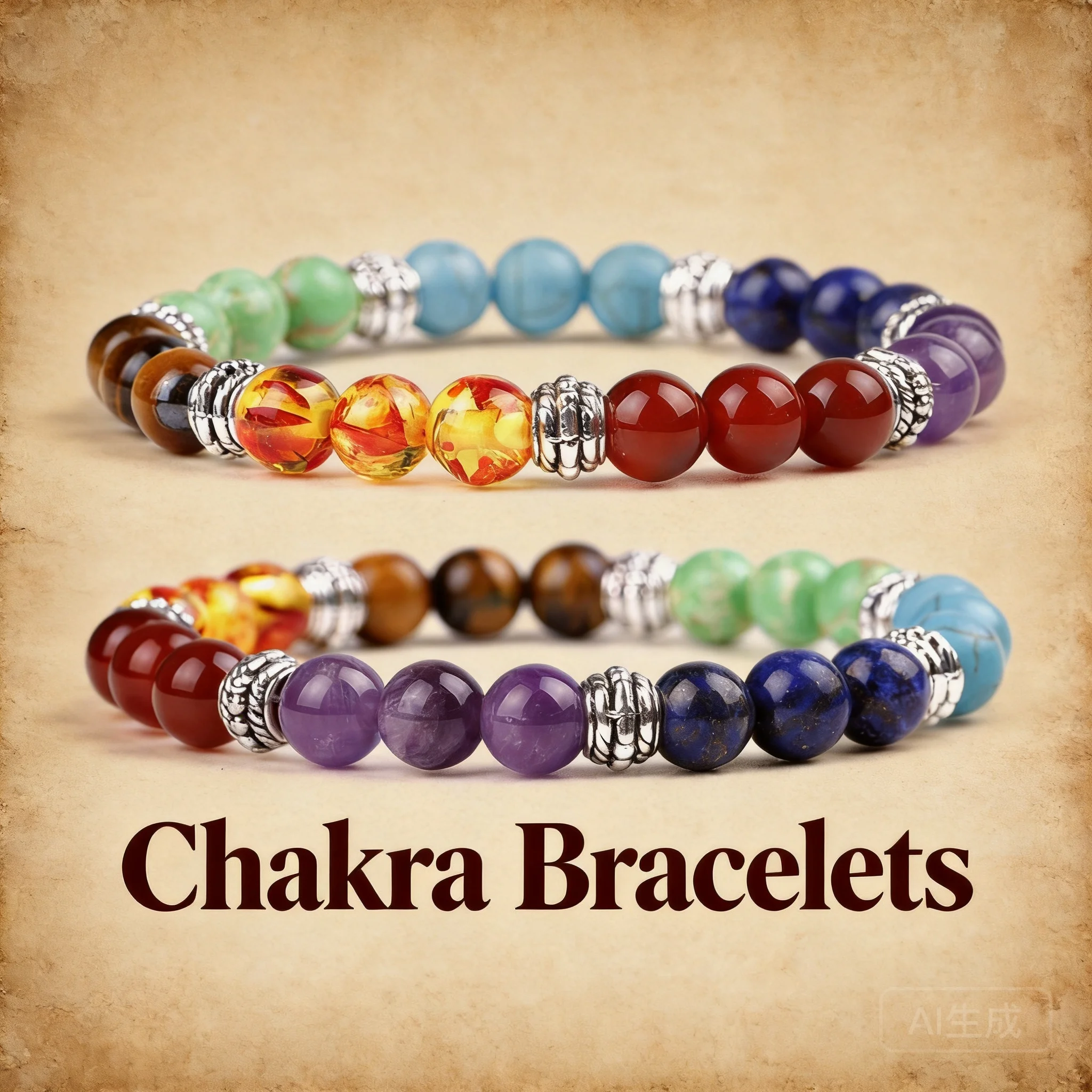 7-Chakra-Perlenarmband für Yoga und Meditation, Naturstein Tigerauge, roter Achat, Amethyst, Stretch-Armreif