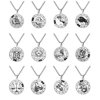 12-Sternzeichen-Sternbilder-Anhänger-Halsketten für Damen und Herren, Edelstahl-Schmuck, Geburtstagsgeschenk