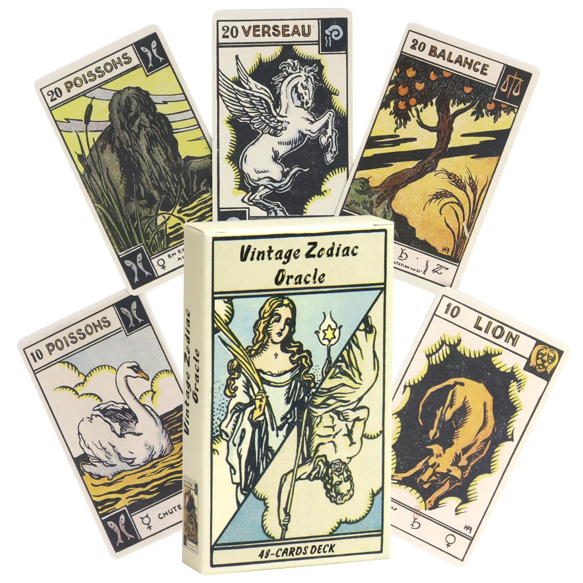 Astrologisches Sternzeichen-Tarot-Kartendeck, „Le Tarot Astologic“ Tarotkarte 10,3 x 6 cm, 48 Stück