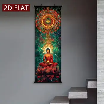 VIKAMA Roter Meditierender Buddha Lotus Wandteppich Goldener Mandala Dunkelblau Spiritueller Hängende