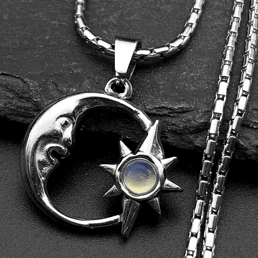 Mond Sonnengöttin Opal Stein Anhänger Halskette für Frauen Männer Edelstahl Gold Silber Farbe Kette