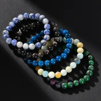 Reiki Blaues Perlenarmband für Männer, Natursteinarmband zur Förderung der Durchblutung, Yoga-Energie-Schmuck