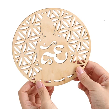 15cm durchbrochene Yoga Buddha Holz matte Kristall Energie Display Stand magische Meditation Entscheidung