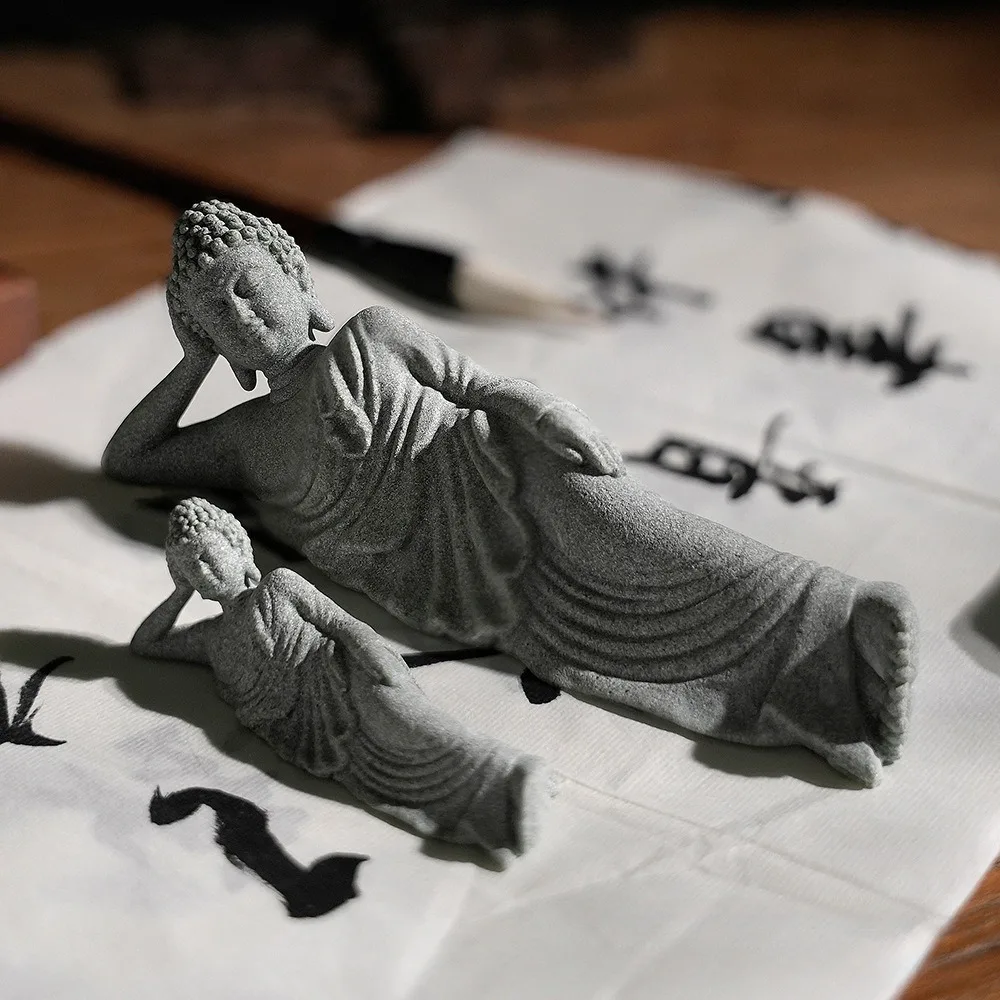 Buddha Liegende meditierende Schnitzstatue Feng Shui Sammlerstücke – Bild 3