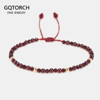 Armband aus natürlichen Granatsteinperlen, dünn, mehrfach facettiert, handgefertigt, mit roter Schnur