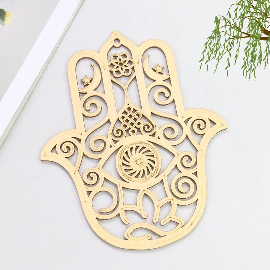 Hölzerne Hamsa-Hand Wanddekoration Böser Blick Schutzengel Fatima Hand – Bild 2