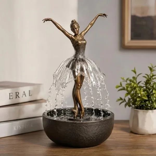 Eleganter Ballerina Tischbrunnen Lustiger Vintage-Bronze Zimmerbrunnen mit Entspannendem Wassergeräusch