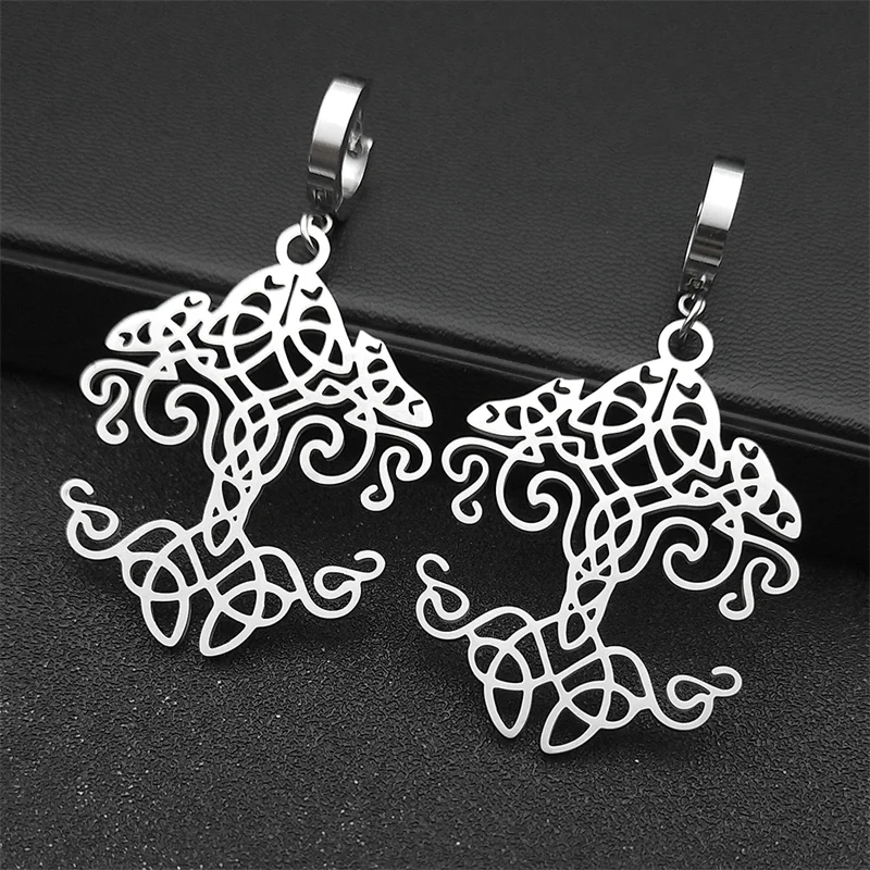 Triquetra Knoten Amulett Baum des Lebens Creolen für Frauen Edelstahl – Bild 5