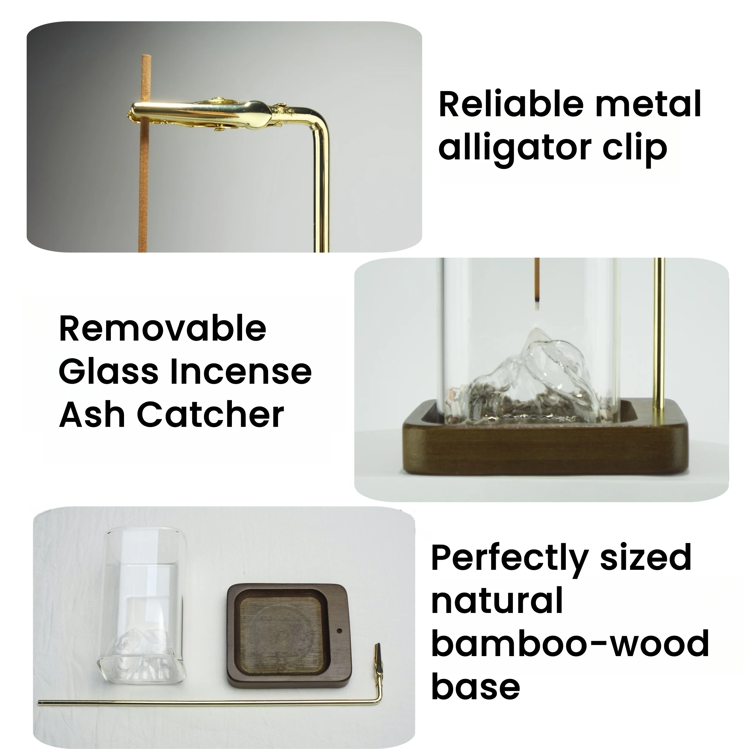 Räucherstäbchenhalter aus Holz für Stäbchen mit Glas, Aschefänger – Bild 2