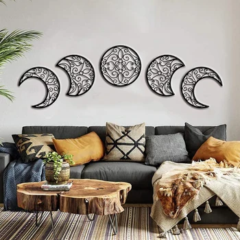 Schwarz Mond Dekoration Wand Hängen 3D Mond Phase Spirituelle Schlafzimmer Wand Dekor Nordic (5 Stück)