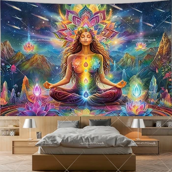 Mandala Lotus Blumen Yoga Flow Yoga Chakra Wandteppich Wandbehang Raumdekoration Ästhetische Berge Landschaft