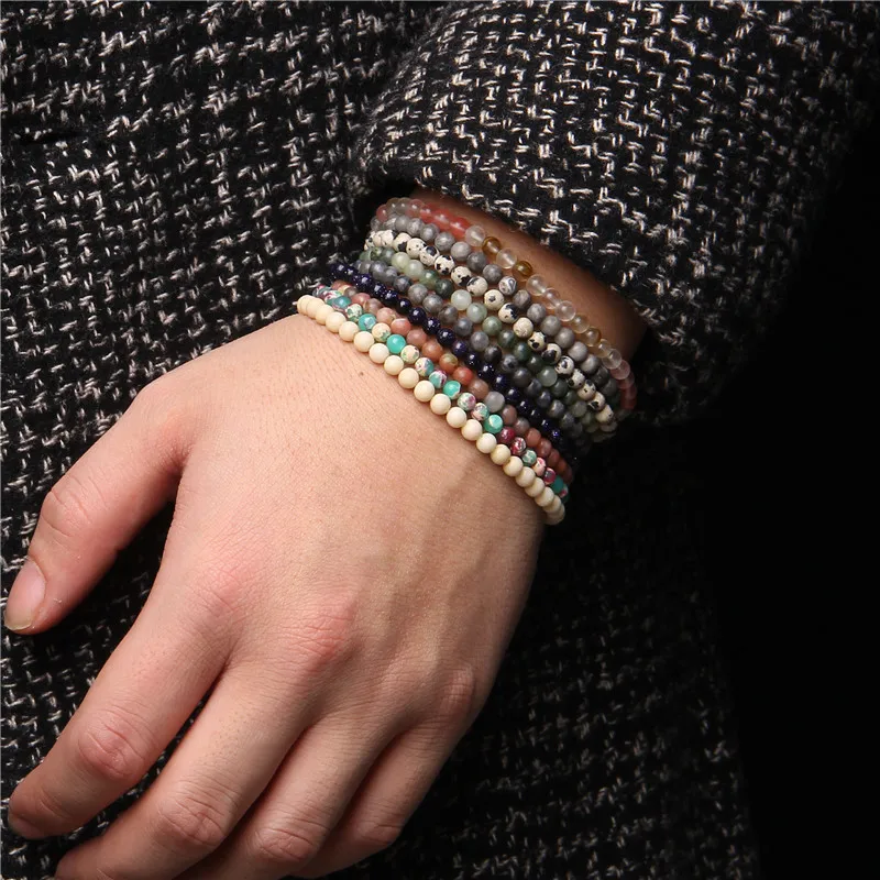 4mm Mini Chakra Perlen Armband Naturstein Achate Lava Perlen Armbänder – Bild 6
