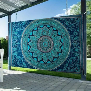 VIKAMA Türkisfarbener Mandala-Lotus-Wandteppich, böhmischer floraler heiliger geometrischer psychedelischer