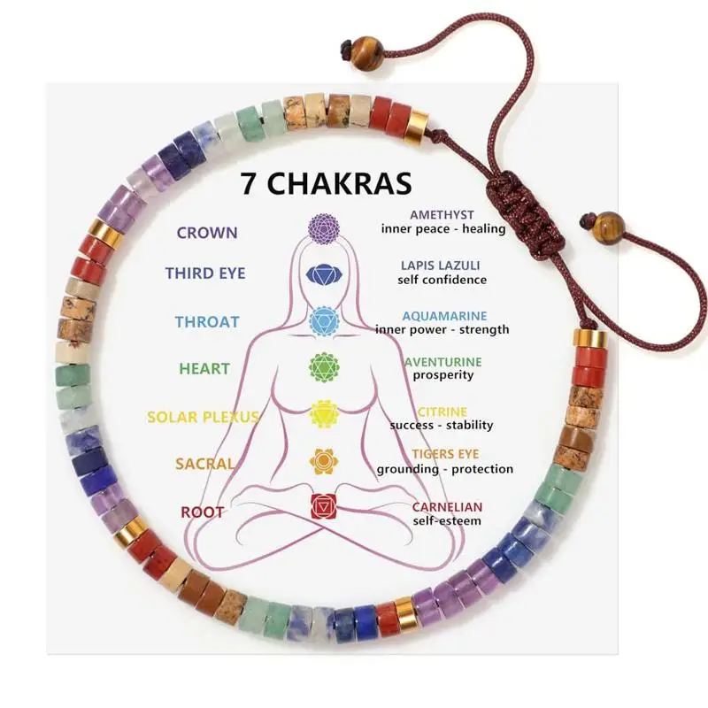 7-Chakra-Armband, Schmuck aus Natursteinperlen, gewebt, für Damen, mit 7 Chakra-Farben: Rot, Orange, Gelb