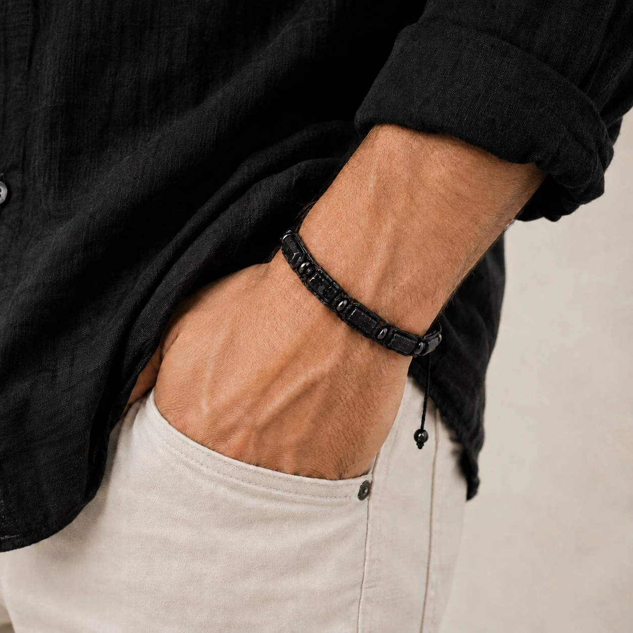 Natürliches Schwarzes Turmalin-Armband Naturstein-Schmuck – Bild 4