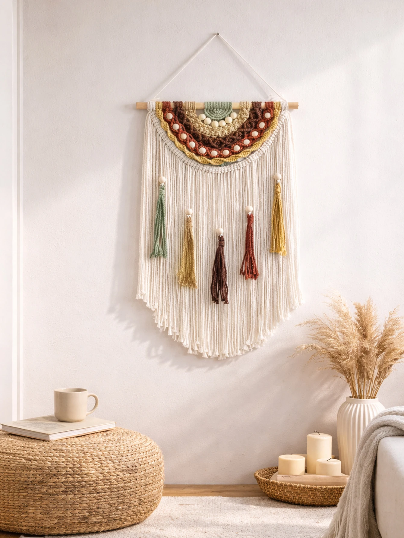 Boho Makramee Wandbehang Bunter Gewebter Wandteppich Nordische – Bild 4