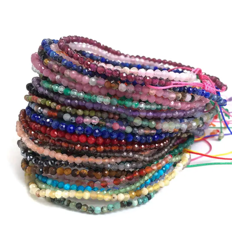 Naturstein Perlen Armband Schmuck 2MM Kristall Quarz Türkis Granat – Bild 4