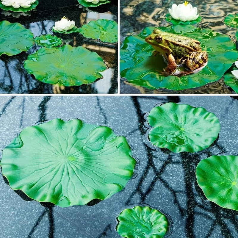 3 Blumen und 3 Blätter Künstlicher Lotus, Realistische Schwimmende – Bild 2