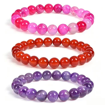 Armband mit Natursteinperlen, 8 mm, Amethyst, Kristallquarz, Achat, Edelsteinperlen, Damenarmband, Reiki