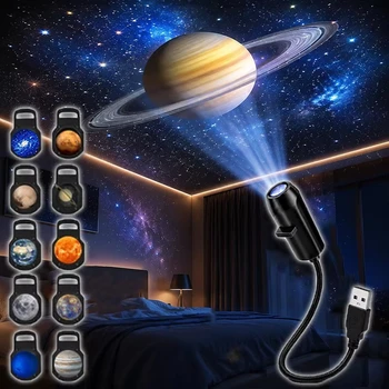 USB-Projektor-Licht Halloween Mondlampe Weihnachts-Feiertags-Nachtlicht Drehbarer Szenen-Projektor für Wand