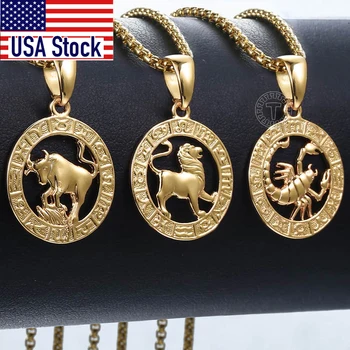 Männer Frauen 12 Horoskop Sternzeichen Gold Farbe Anhänger Halskette Widder Löwe 12 Konstellationen Schmuck