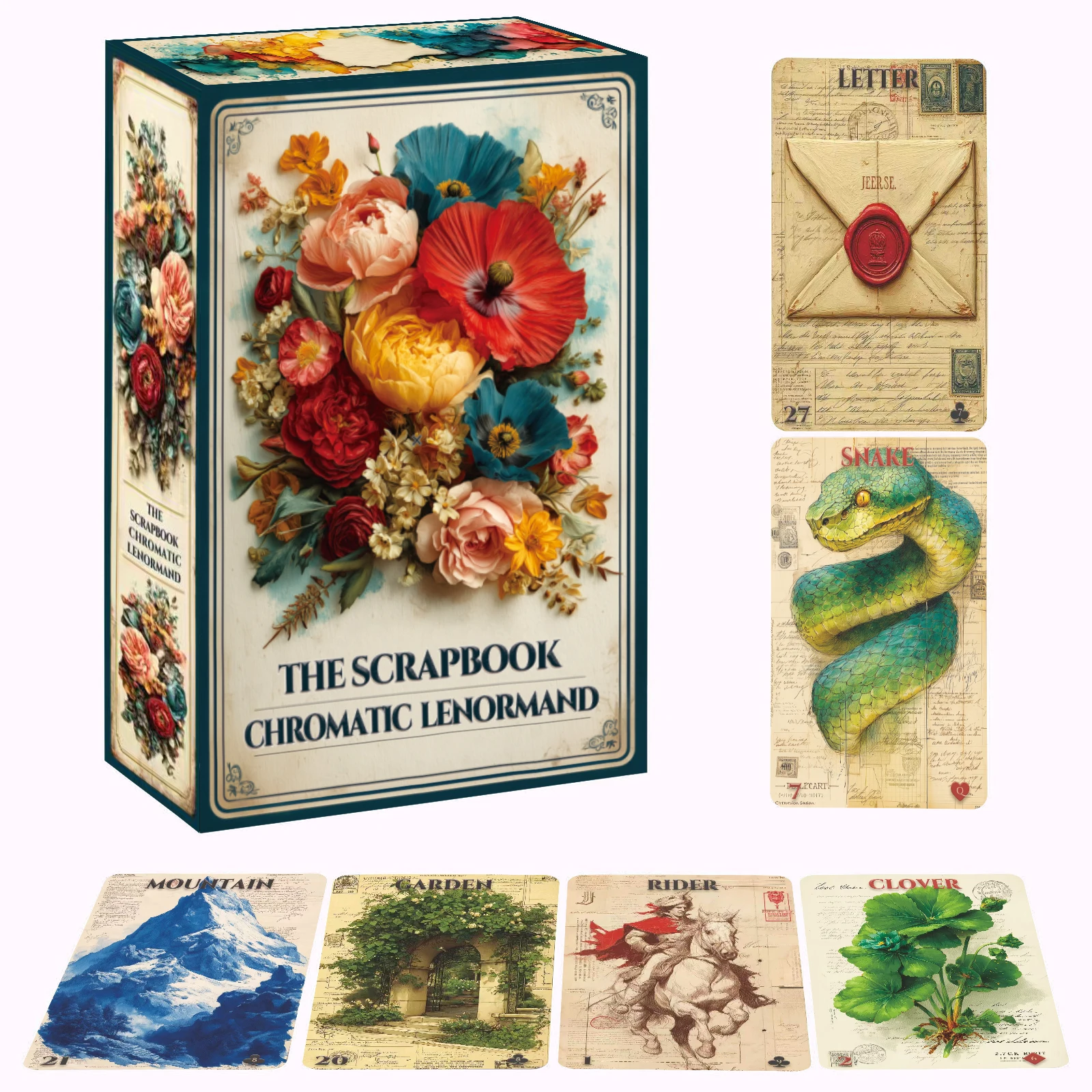 Scrapbook Chromatic Lenormand Deck - 36 Vintage-inspirierte Orakelkarten, anfängerfreundliche