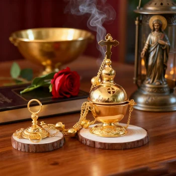 Orthodoxer Christlicher Weihrauchbrenner Klassisches Heiliges Muster Exklusive Zeremonie für Gläubige