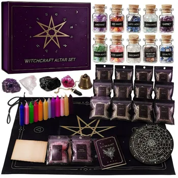 Hexerei-Set, Altar-Zauberset, Hexengeschenke, Wicca-Zubehör, Zauberkerzen, Getrocknete Kräuter, Kristalle
