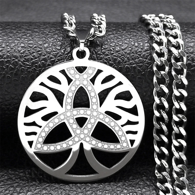 Baum des Lebens Trinity Keltischer Knoten Anhänger Halskette Männer Edelstahl Silber Farbe Hip Hop Viking