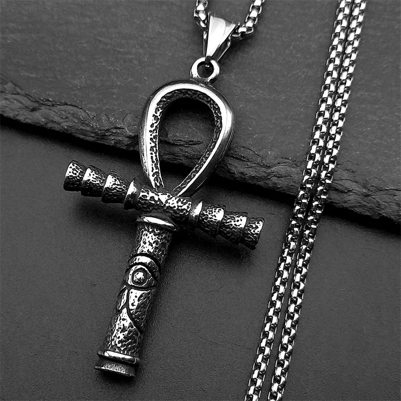 Auge des Ra Horus Ankh Kreuz Anhänger Halsketten für Frauen Männer Edelstahl Silber Farbe Mythologie