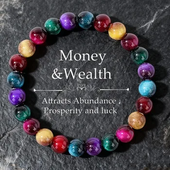 Wohlstands-Chakra Mehrfarbiges Steinperlen-Armband Natürliches Kristall-Stretch-Armband für Männer und Frauen